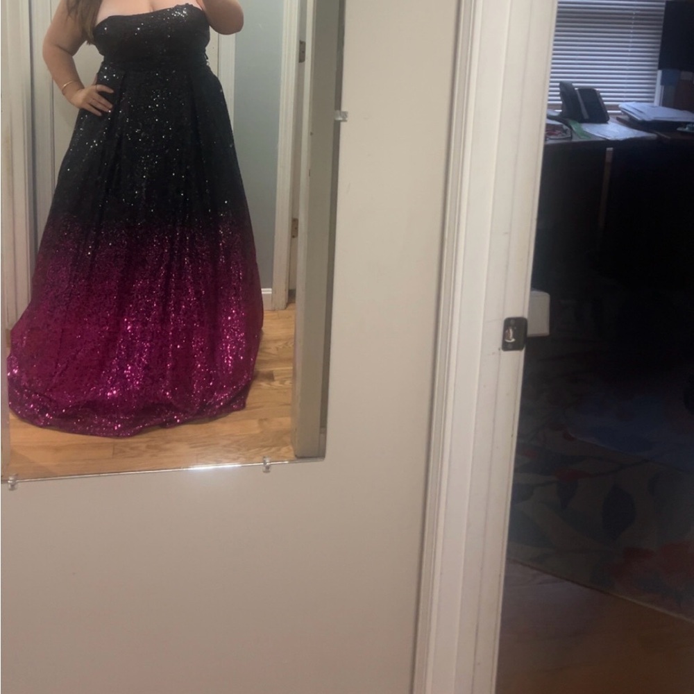 Black and Pink Ombre Strapless Gown
